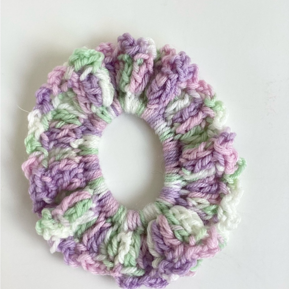 Hair Scrunchy Set Hand Crafted Colorful Spring Summer Crochet Purple Green - Picture 8 of 13